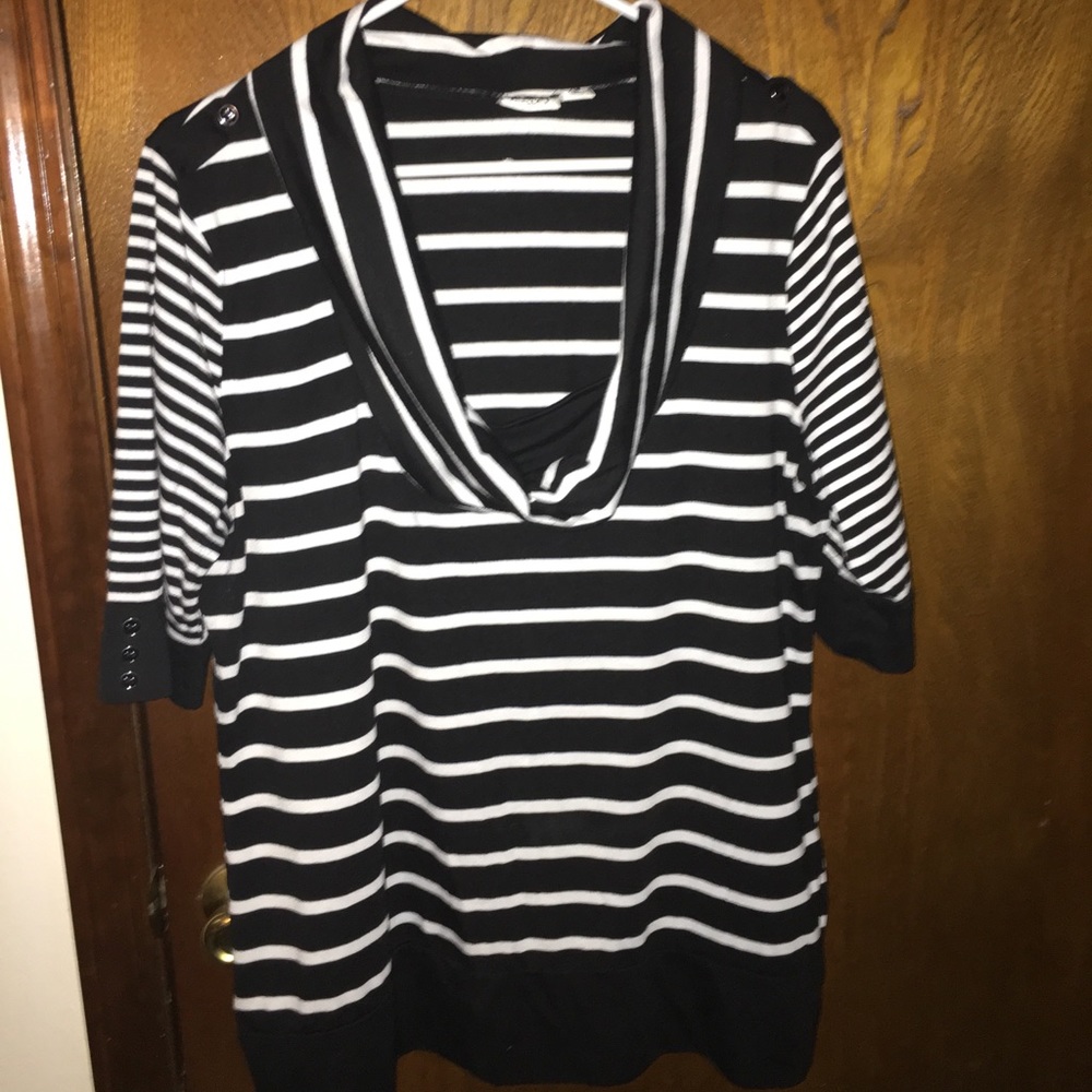 Cato 3/4 sleeve top cowl neck black & white stripe